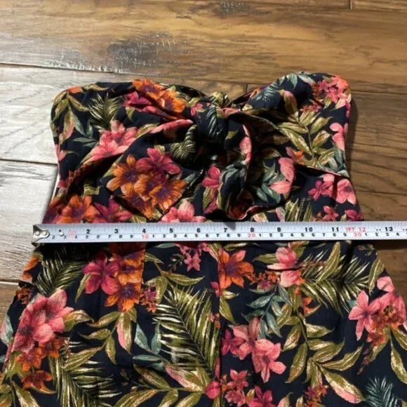 American Eagle jumpsuit wide leg tie front strapless tropical print size XS - Picture 11 of 16